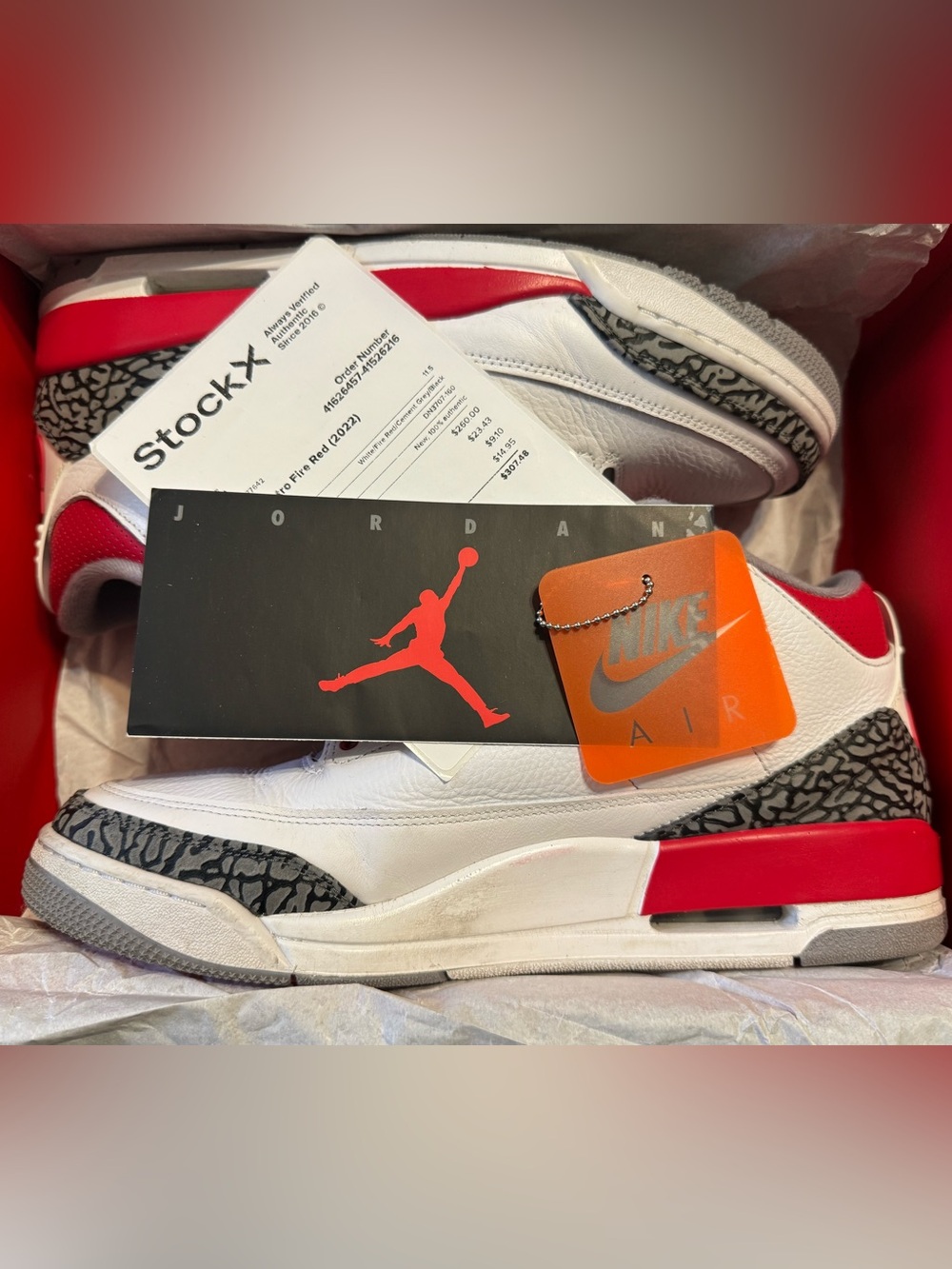 Jordan Retro 3’s White, Red and Gray Retro Basketball Sneakers - Picture 4 of 5